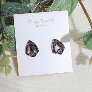 Alicia Bonnie Miley Gunmetal Black Light Gray Dichroic Glass Drop Earrings